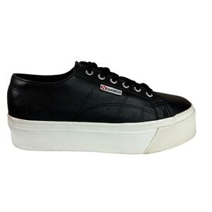 Superga 2790 Nappa Black Leather Platform Sneakers Size 41 (US 9.5)